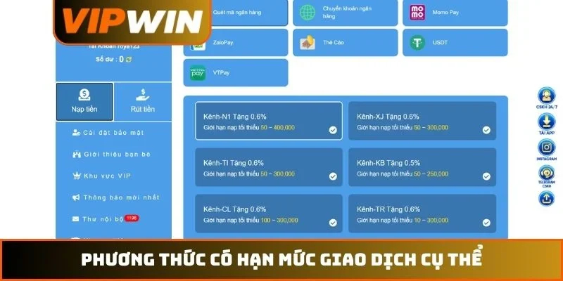 Trang chủ 14 Phương thức có hạn mức giao dịch cụ thể